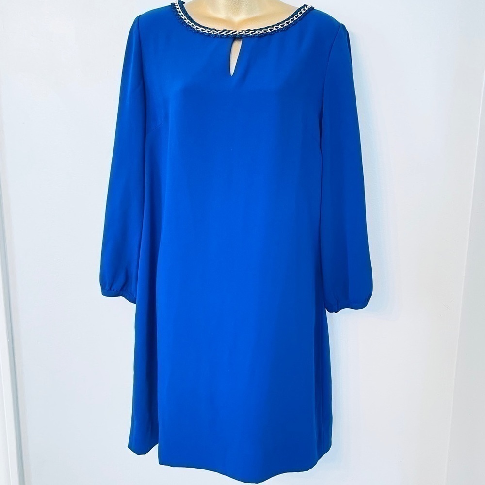 Tahari cobalt blue cocktail wedding guest elegant elevated dress